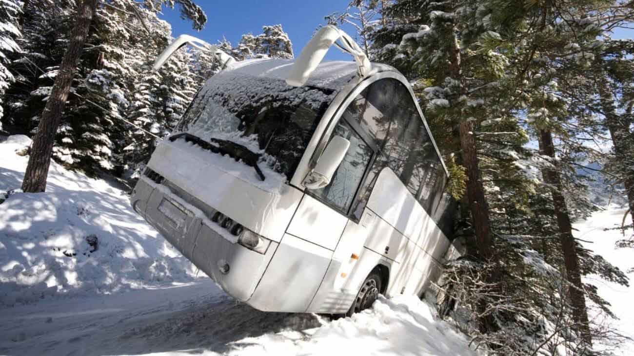 Bus accident on snowy road