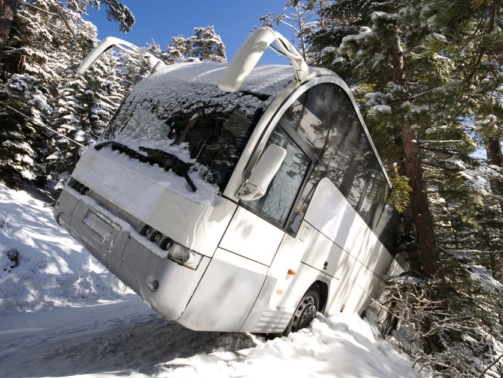 Bus accident on snowy road
