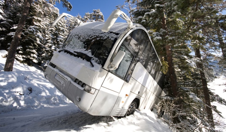 Bus accident on snowy road