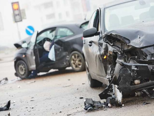 car crash accident on street, damaged automobiles after collision in Florid